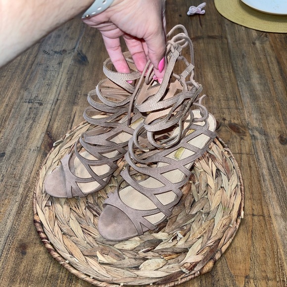 Liliana Nude Lace up Heels - Picture 2 of 4